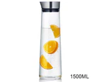 1.5L Round Glass Water Bottle Stainless Lid Glass Carafe for Water Juice Wine