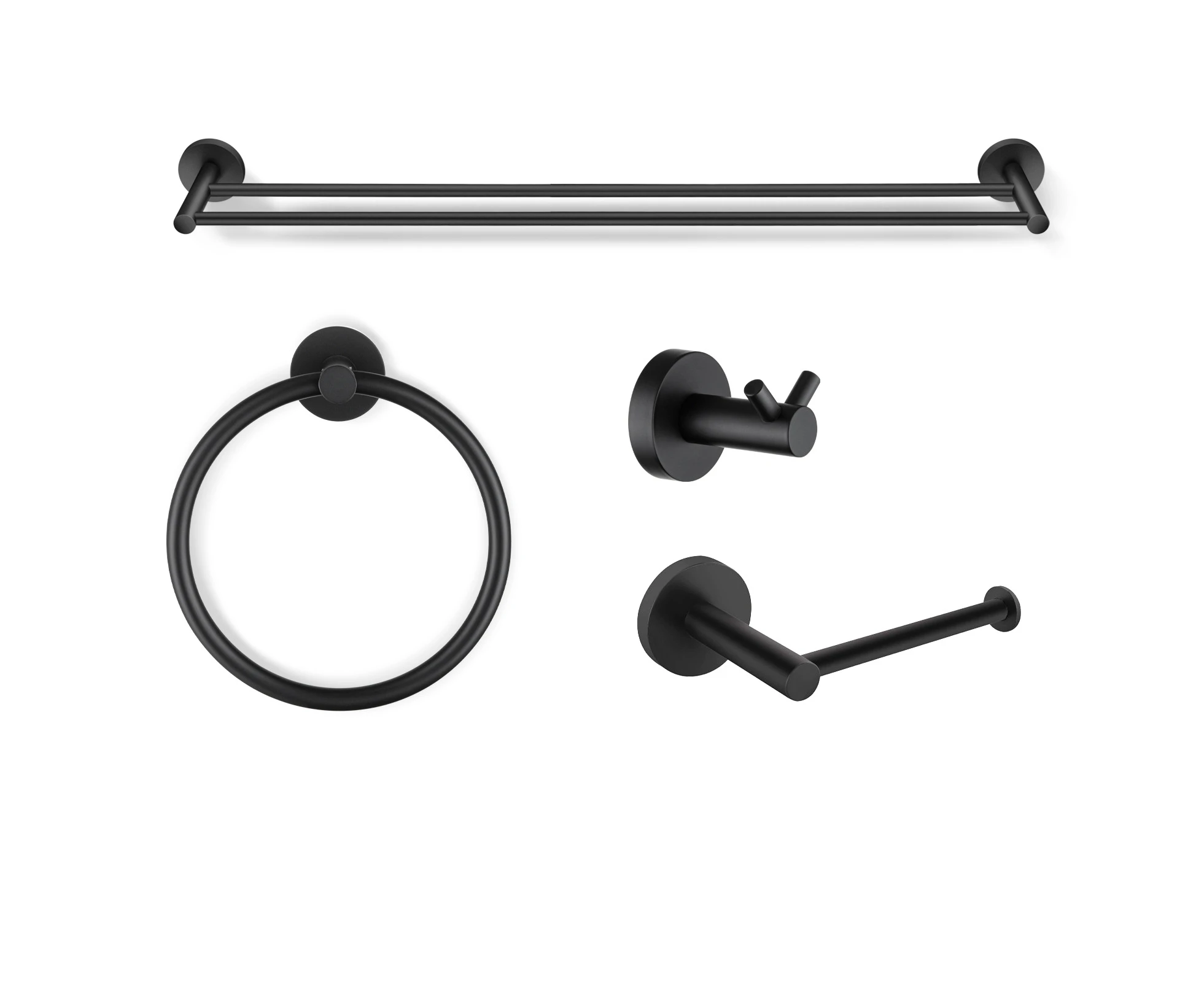 4-piece Bathroom Hardware Set Robe Hook Hand Towel holder hanger Toilet Paper Roll holder Black