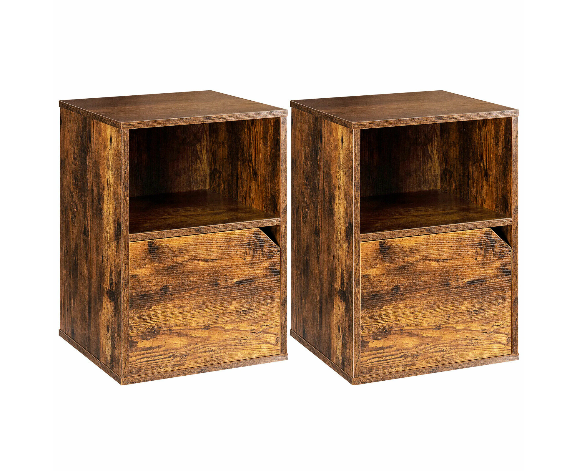 2Pcs Bedside Tables Nightstand Sofa Side End Table Storage Cabinet Rustic Brown