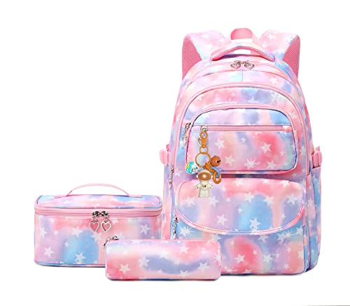 Girls Backpack with Insulated Lunchbox Combo 3Pcs, School Bags Bookbags for Girls with Lunch Bag