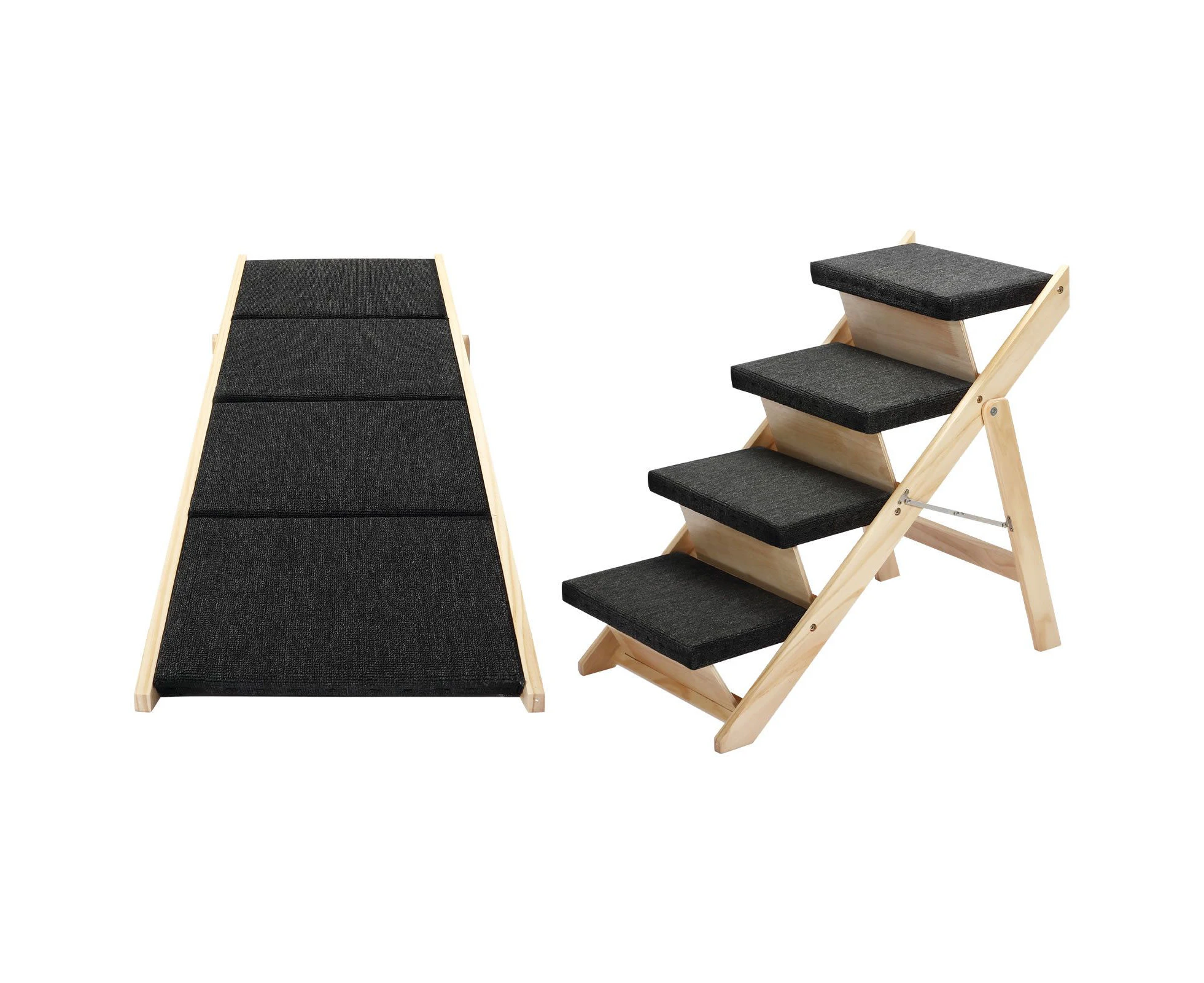 Dog Ramp Pet Stairs 4 Steps for Bed Car Couch Sofa Puppy Cat Ladder Folding Portable 2 in 1 Indoor Outdoor Wood Fabric