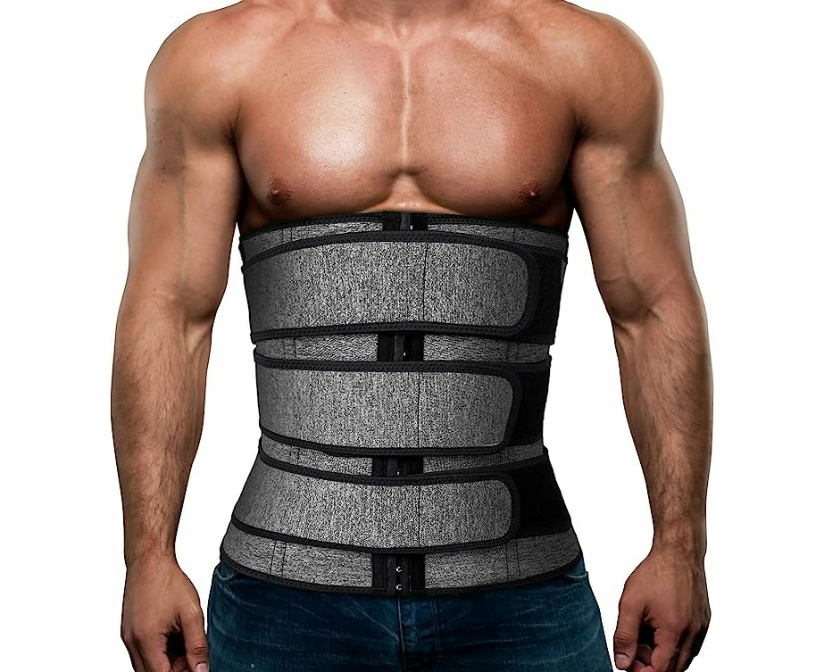 Mens Workout Waist Trainer Neoprene Corset Sauna Sweat Trimmer Cincher Slimming Belly with Belts-Size L