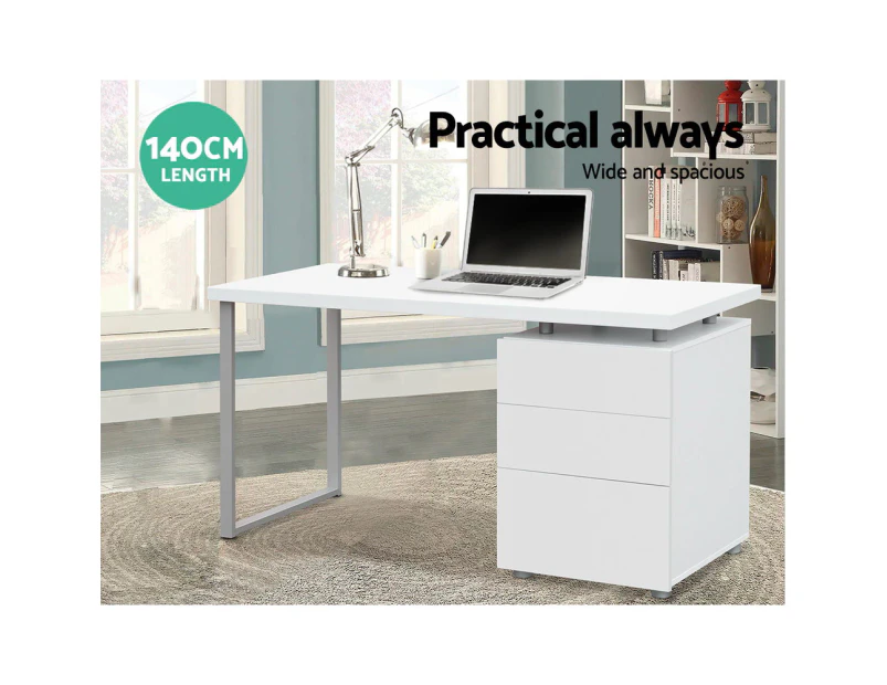 Office Furniture Metal Desk with 3 Drawers - White