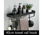 Bathroom Shelf Wall Shelves  Black Bathroom Tissue Rack Corner Shelf Wall Mounted Black Aluminum Alloy Kitchen Storage Holder—40cm towel rail hook