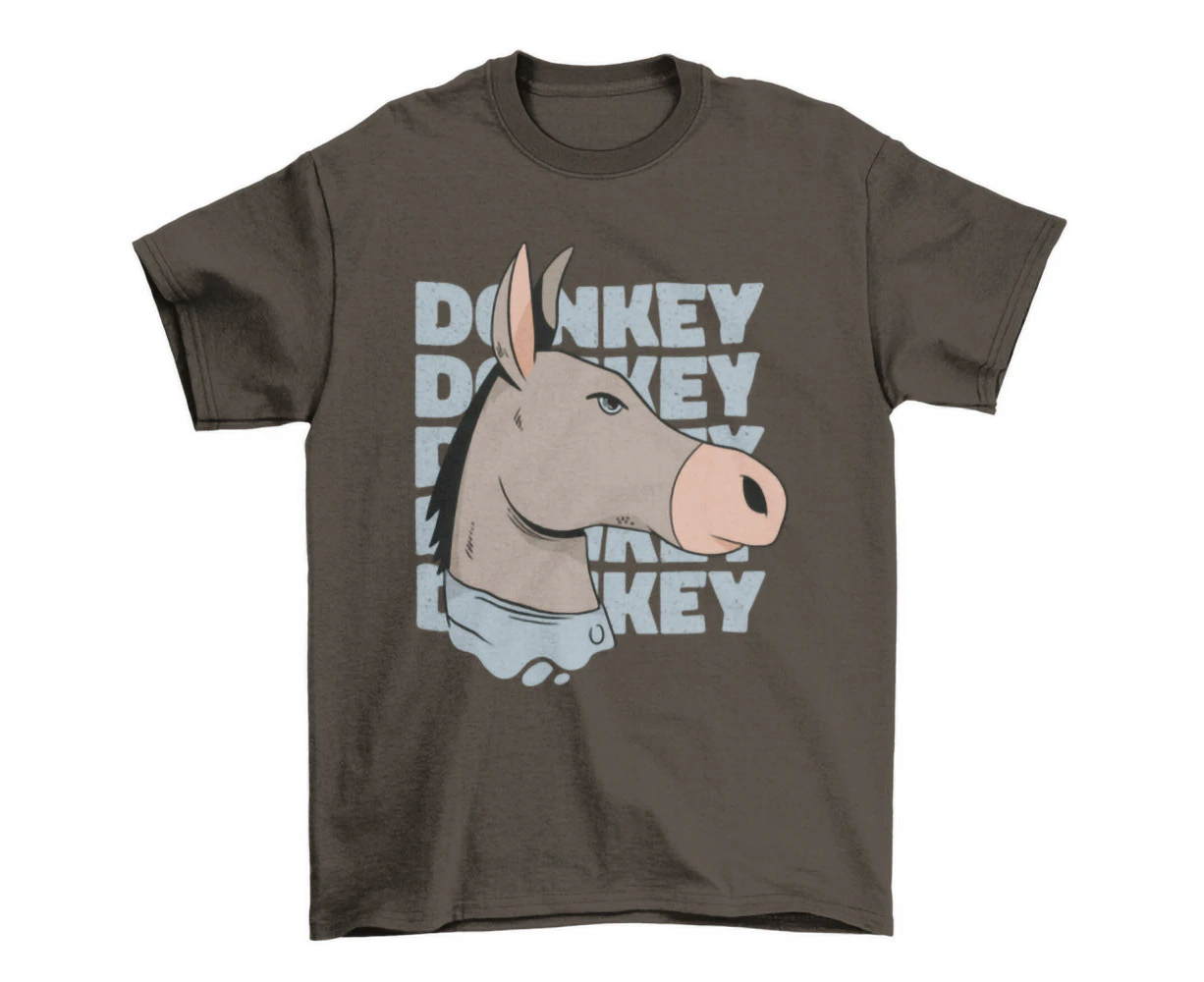 Cool Fashion Donkey Head T-Shirt with Repeated Word Donkey T-Shirt - Clear