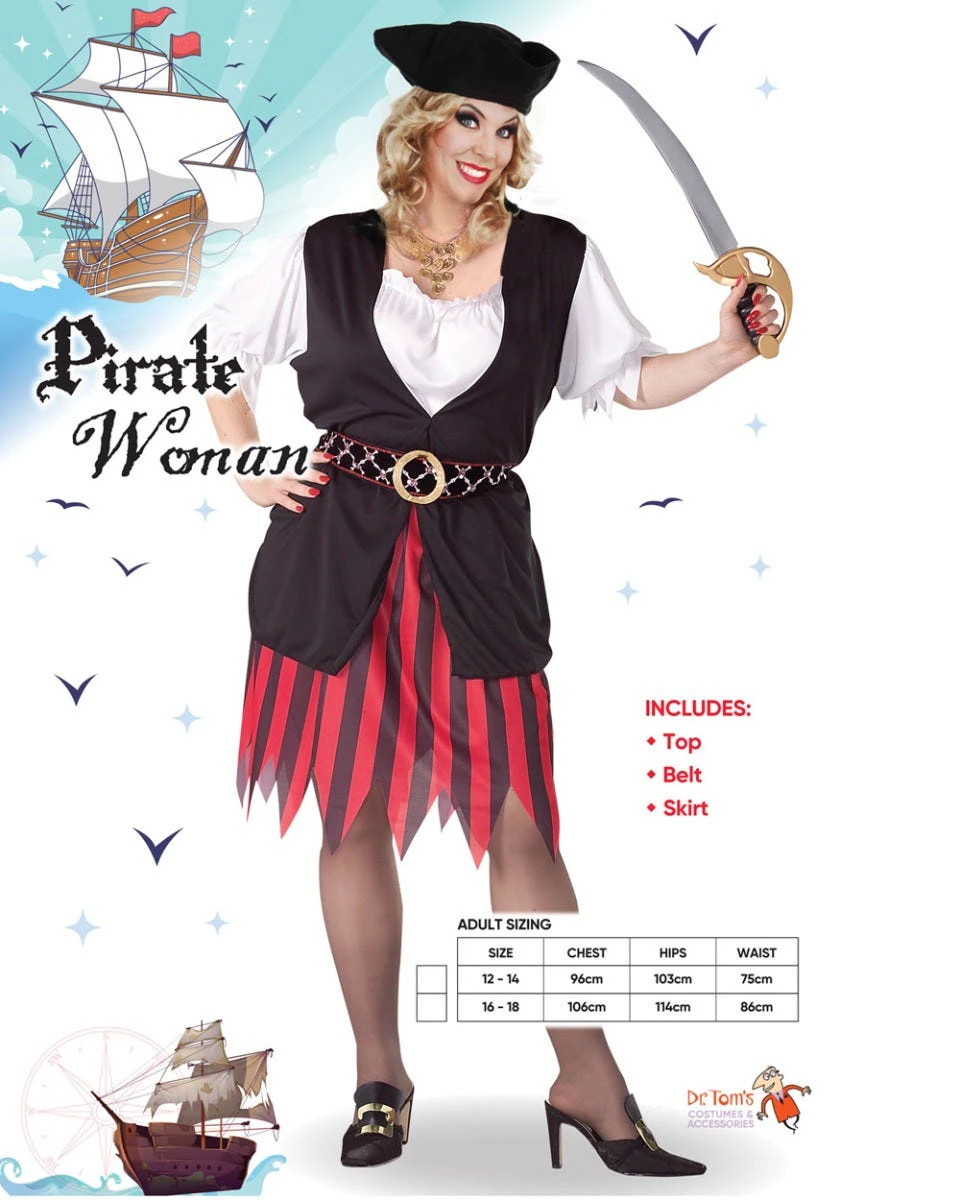 Striped Pirate Plus Size Womens Costume Womens