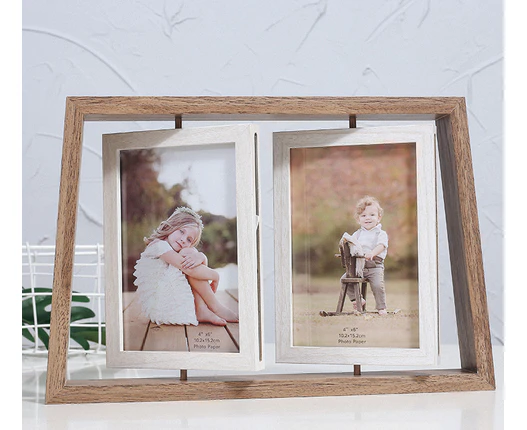 Trapezoidal Picture Frame Rustic Rotating Floating Photo Frames Double-Sided Display Rustic Picture Frame For Desktop or Desktop Display