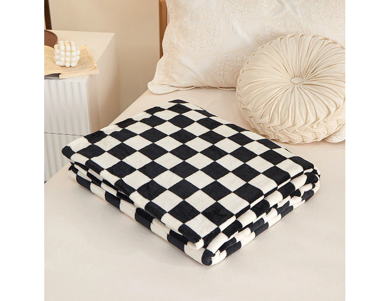 Lambswool Lounge Blanket Plaid Plush Blanket, Flannel Warm Cozy Blanket, Soft Thickened Warm Plush Blanket for Beds, Sofa-Black and white grid