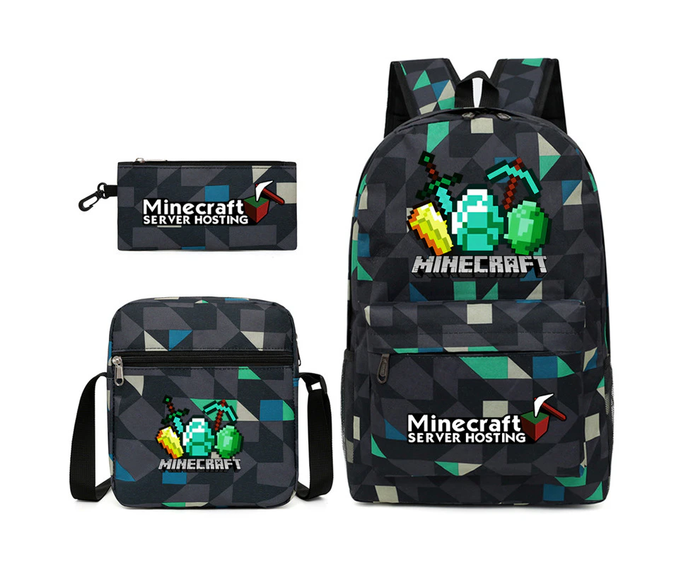 Three Pieces Set Popular Game Minecraft Backpack Student School Bag Shoulder Bag Pen Bag Rhombic2