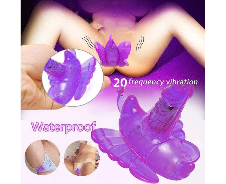 Wireless Wearable Butterfly Strap-on Dildo Vibrator for Women Couples Sex Toys-Purple