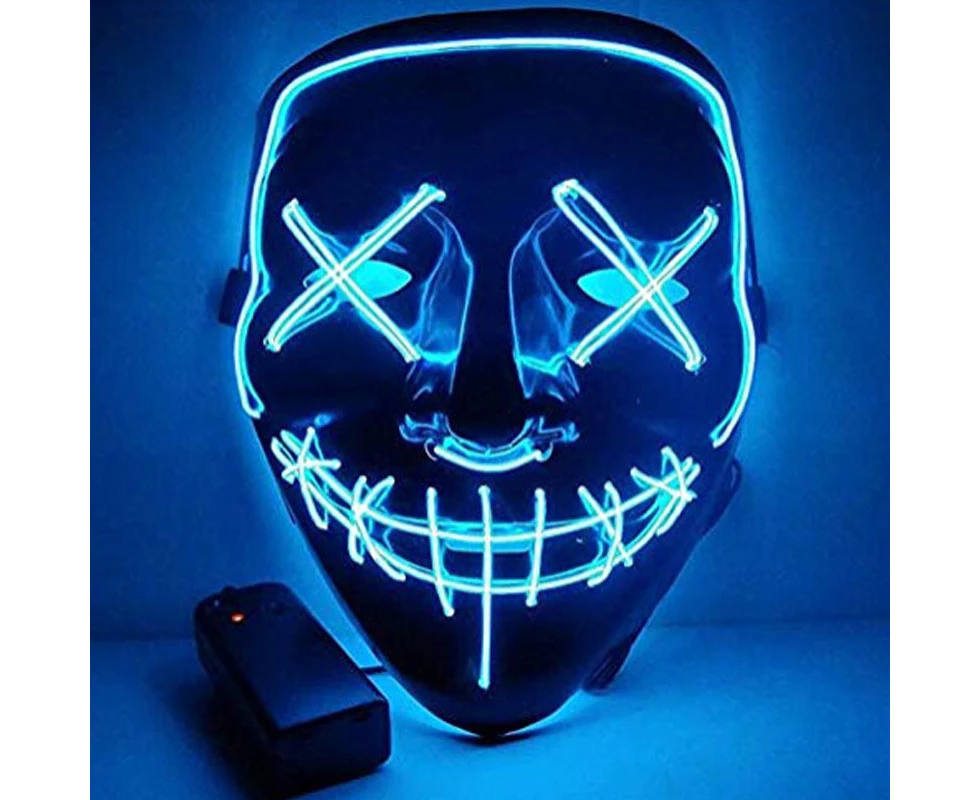 Halloween LED Mask Wire Scary Mask for Halloween Festival Party Sound Induction Twinkling with Music Speed Blue