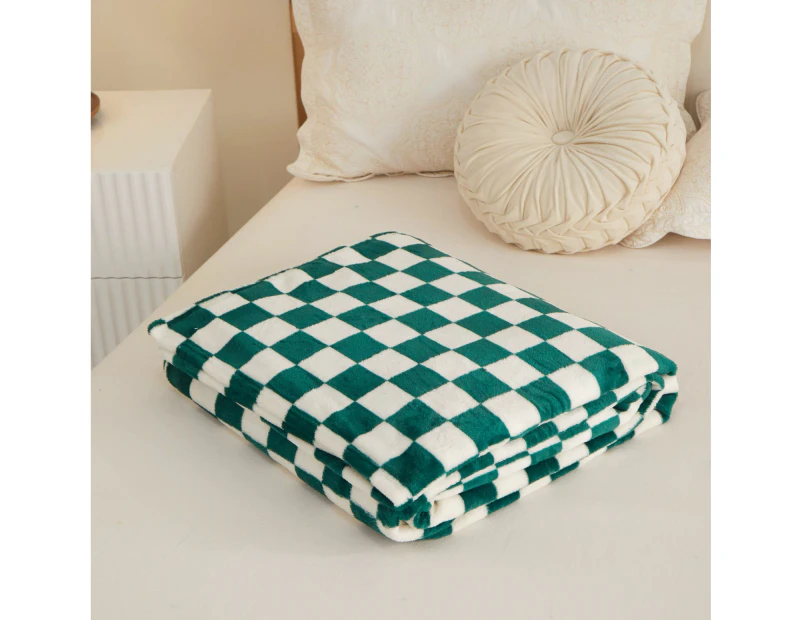 Lambswool Lounge Blanket, Checkerboard Plaid Plush Blanket, Flannel Warm Cozy Blanket, Soft Thickened Warm Plush Blanket for Beds, Sofa-Green