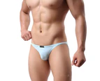Men's Sexy Briefs Ice Silk T-Back Underwear Low-rise G-String Thong Underpants - Light Blue