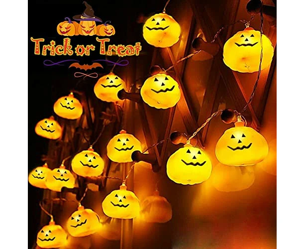 Halloween Pumpkin String Lights, 20 LED Battery Operated Decorative Lights 2 Modes Steady/Flickering Lights