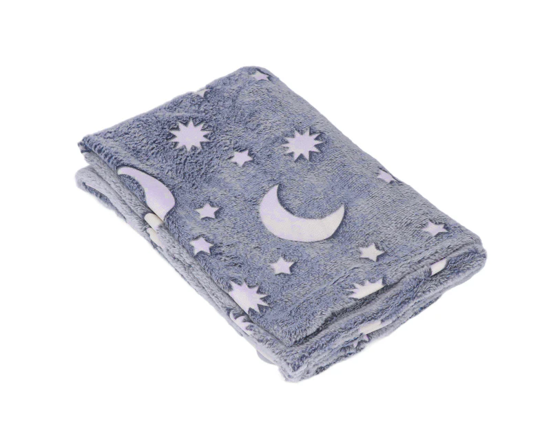 1.5X2M Luminous Blanket Double Side Flannel Star Moon Design Soft Glow In The Dark Blanket Forsdusty Blue