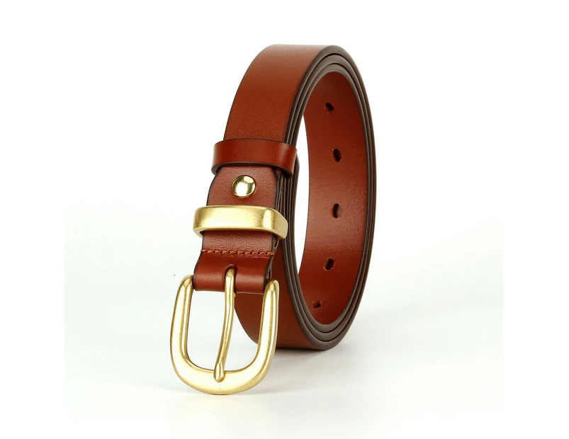 Women's Leather Belt with Gold Buckle, Casual Belts-Earthy yellow