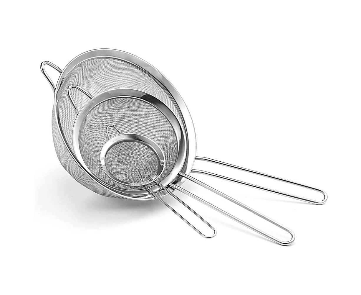 Set of 3 Food Strainers - Stainless Steel Premium Fine Mesh Strainer Set