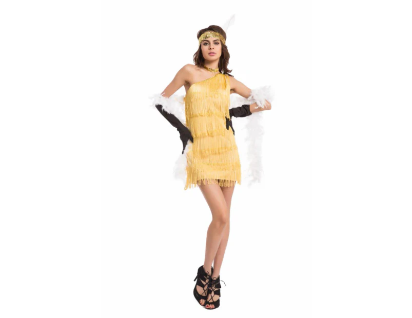 Costume Bay 1920s Roaring 20s One Shoulder-Gold Charleston Gangster Flapper Gatsby Fancy Dress Costume Outfit