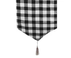 Black & White Grid Cotton Linen Tablecloth Table Cover Clean Mat Pad  With Tassel (12'' X 55'')