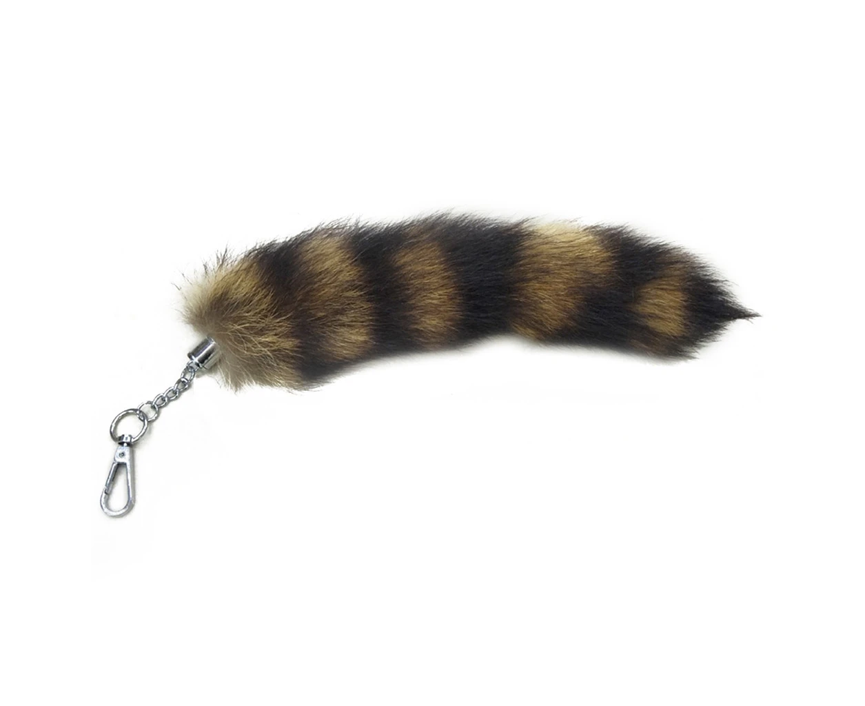 Raccoon Tail Key-Ring Fluffy Tails Chain Keychain Personalized Animal Keyring - Silver