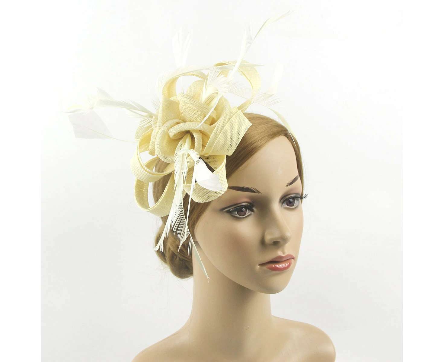 Tea Party Fascinators Kentucky Headband Derby Hat Wedding Cocktail Flower Feathers Ribbon Fascinator Hats for Women - Cream