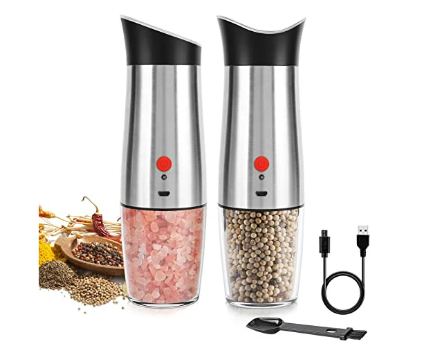 Electric Salt and Pepper Grinders Rechargeable: - USB Gravity Pepper Mill Set