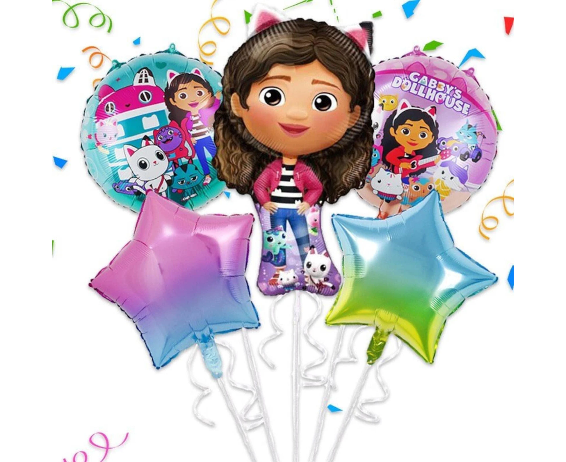 5pcs Gabby's Dollhouse Foil Balloon Set | kids Girls Birthday Party Decorations