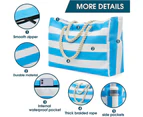 Large Waterproof Beach Tote Bag With Zipper Beach Bags Waterproof Sandproof Bag-Blue