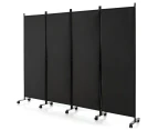 4-Panel Folding Room Divider Rolling Privacy Screen Lockable Wheels Black