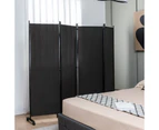 4-Panel Folding Room Divider Rolling Privacy Screen Lockable Wheels Black