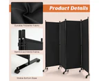 4-Panel Folding Room Divider Rolling Privacy Screen Lockable Wheels Black