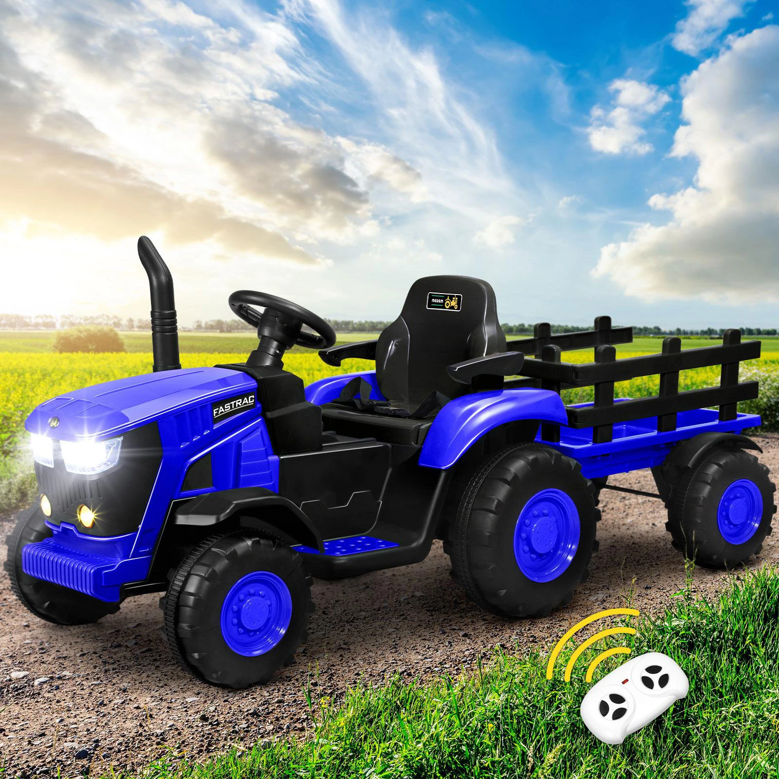 Mazam Ride On Car Tractor W/ Trailer Kids 12V Remote Electric Vehicle Toddlers