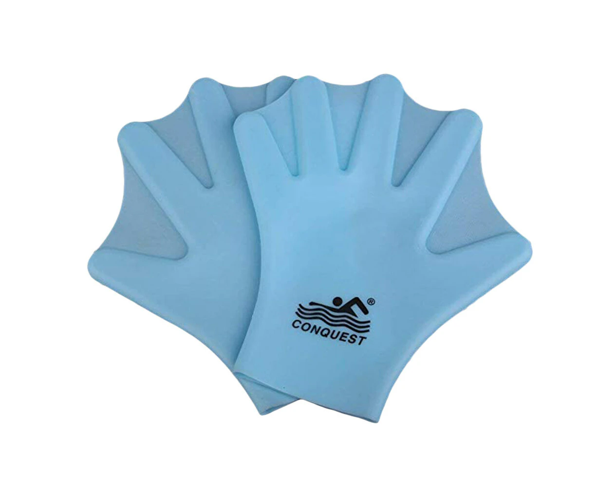 1 Pair Silicone Swimming Gloves Webbed Aquatic Fit Traning Gloves Paddle Diving Gloves Hand Web (Adult, Sky Blue)