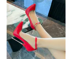 Women's Ankle Strap High Heels Pumps Pointy Toe Stiletto Heel Shoes-orange