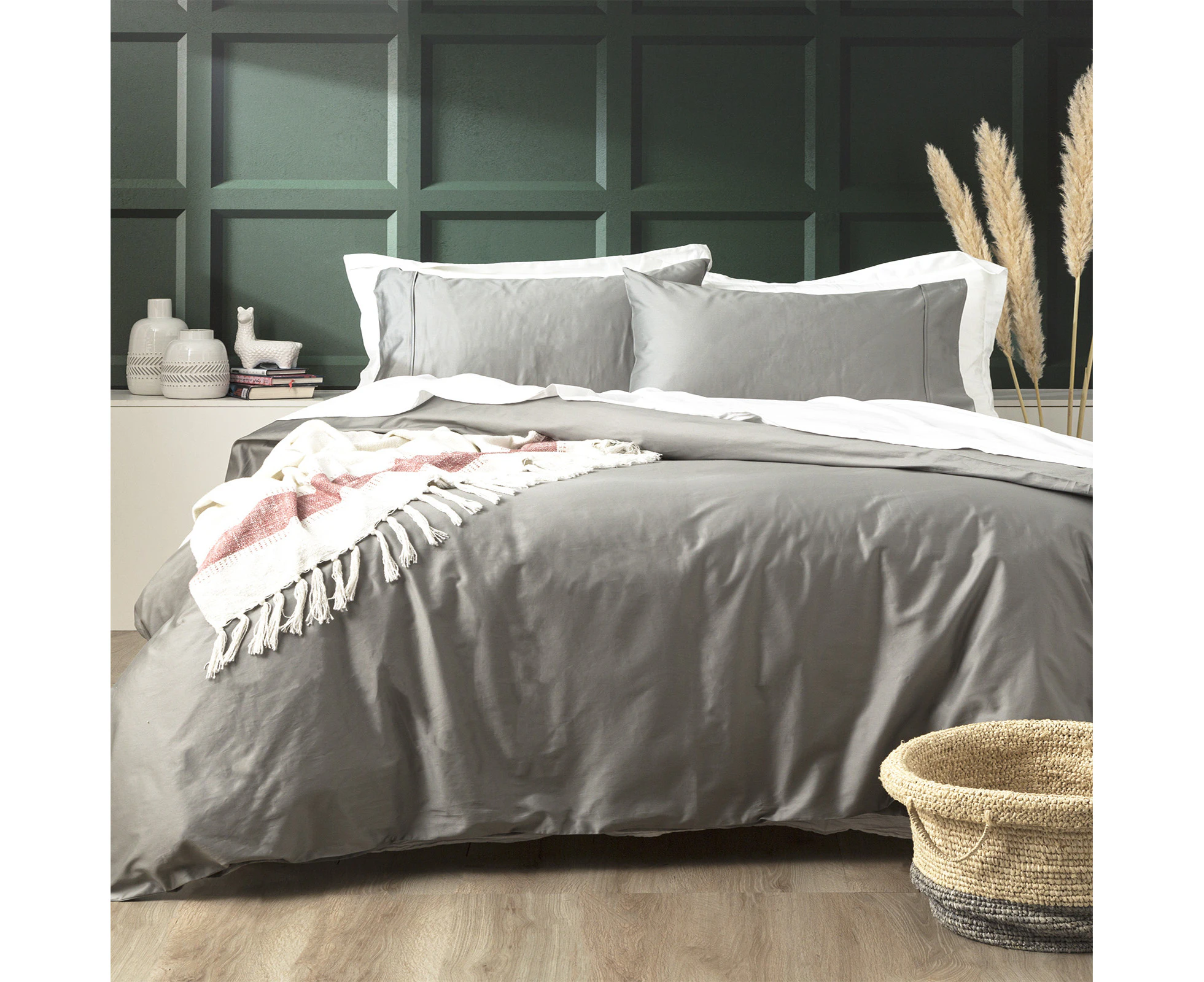 Park Avenue 500 Thread count Eco friendly Bamboo Cotton Quilt Cover set Charcoal By Cloudlinen - Charcoal