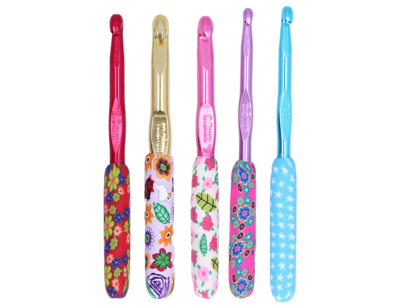 5Pcs Crochet Hooks Ergonomic Design Floral Print Convenient Practical Comfortable Hand Feel Knitting Supplies