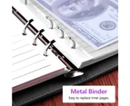 A6 Leather Notebook Binder Budget Planner Organizer PU Cover Cash Pockets Sheets Black