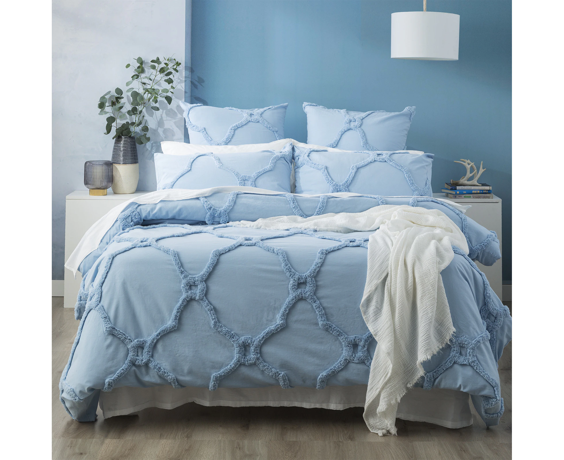 Renee Taylor Moroccan Cotton Chenille Washed Tufted Quilt Cover Set Sky By Cloudlinen - Sky