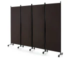 4-Panel Folding Room Divider Rolling Privacy Screen Lockable Wheels Brown