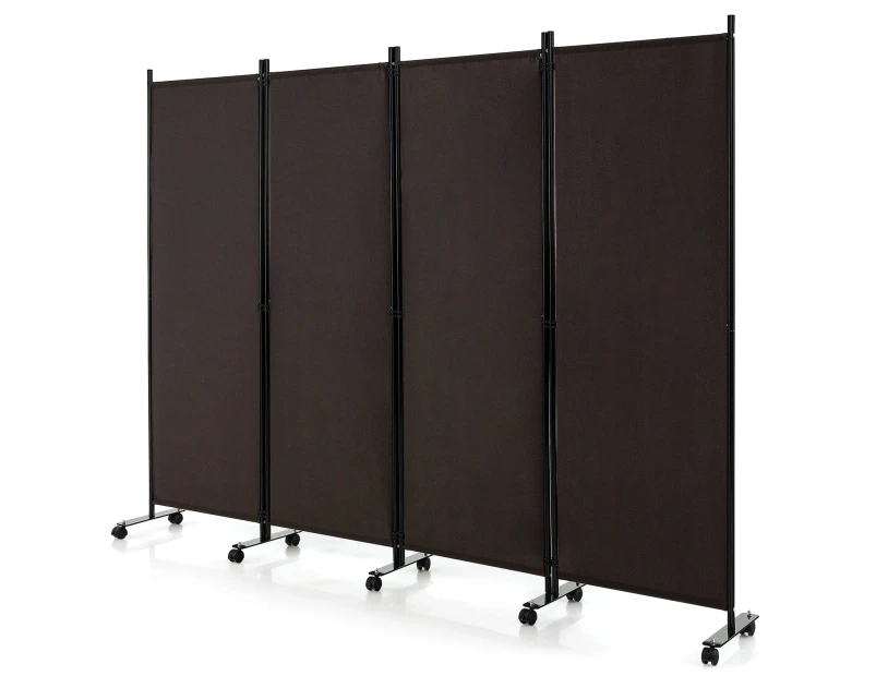 4-Panel Folding Room Divider Rolling Privacy Screen Lockable Wheels Brown