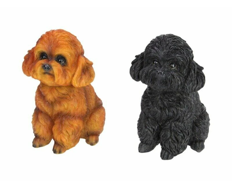 2pcs 16cm Sitting Cavoodle Puppy Dog Garden Ornament Figurine Statue Sculpture