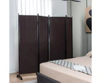 4-Panel Folding Room Divider Rolling Privacy Screen Lockable Wheels Brown