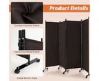 4-Panel Folding Room Divider Rolling Privacy Screen Lockable Wheels Brown