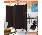 4-Panel Folding Room Divider Rolling Privacy Screen Lockable Wheels Brown