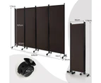 4-Panel Folding Room Divider Rolling Privacy Screen Lockable Wheels Brown