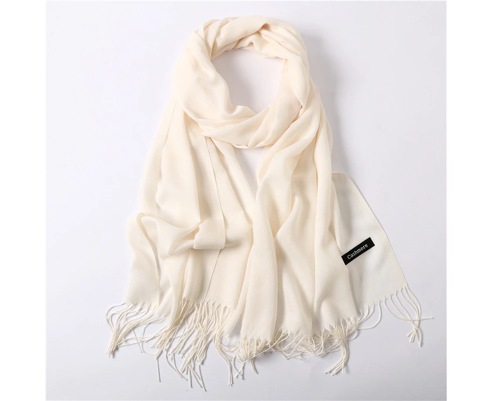 Woman Soft Pashmina Solid Cashmere Silk Neck Wrap Long SCARFWinter Warmer Creame Shawl