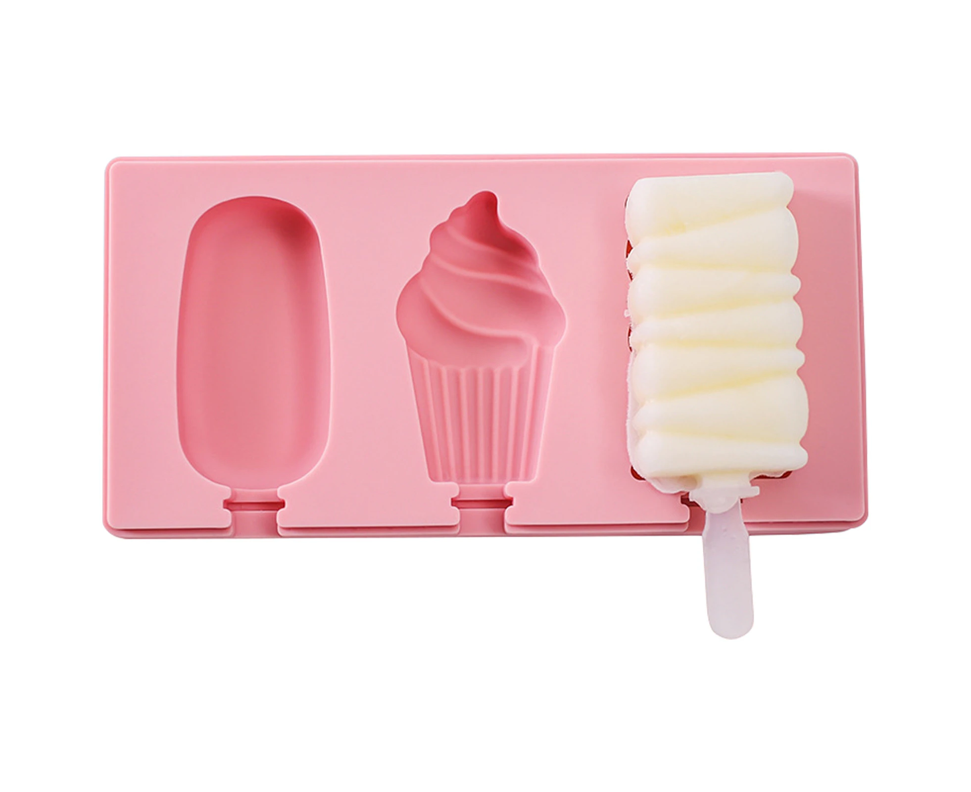 1 Set Ice Cream Maker Food Grade Heat Resistant Reusable 3-Cavity Type Ice Cream Mold Kitchen Tools-E