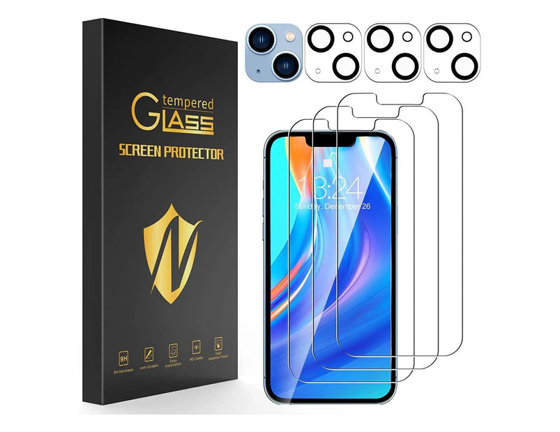 WERLEO 3x Screen Protector for iPhone 14 Plus 6.7 inch with 3 Pack Camera Lens Protector, HD Clear Tempered Glass iPhone 14 Plus Screen Protector