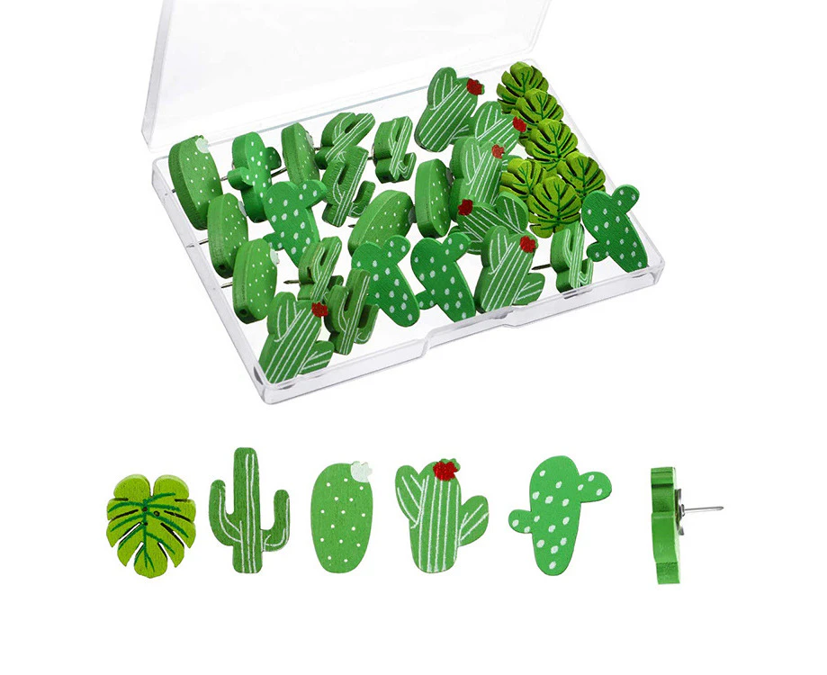 30 wooden pins in the shape of a cactus, pearl pins, large head pins for office cards, photos and sticky notes