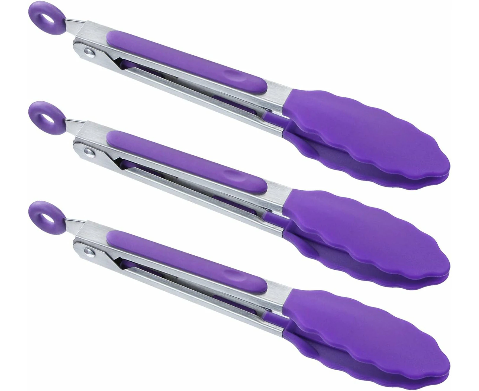 Silicone Kitchen Tongs with Silicone Tips, Heat Resistant Food Tongs, 20cm Locking Silicone Tongs, 3 Pieces Salad Tongs